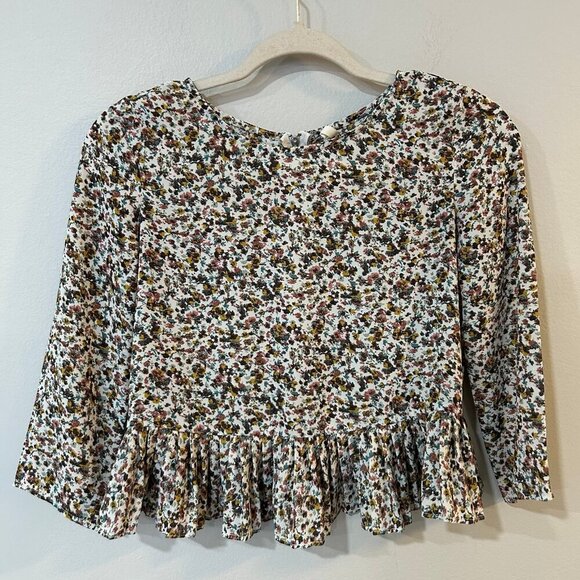 Bershka Women's Floral Print Cropped Long Sleeve Crewneck Blouse Size Small - Picture 1 of 5